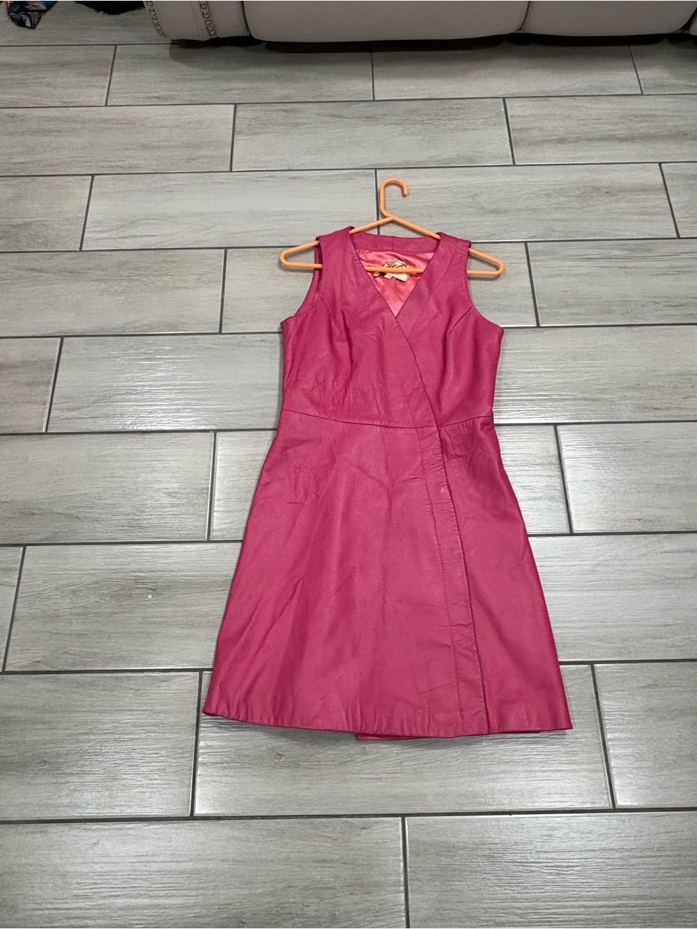 Vintage 60s Leather Beged Or Israel Couture  pink leather dress size 42